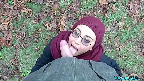 Kinky Brunette With Glasses Sucks Fat Prick For Some Cash